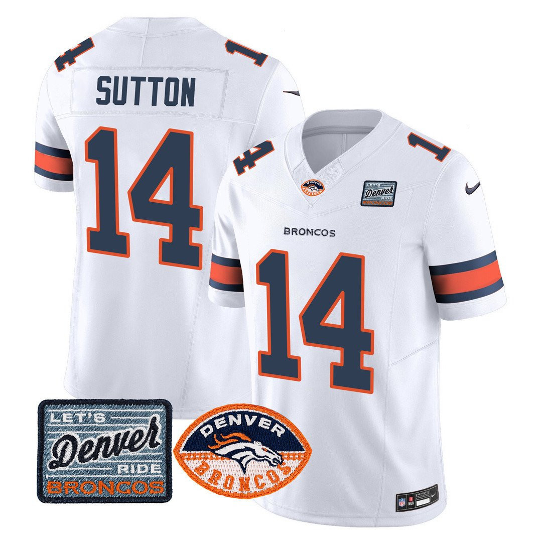 Courtland Sutton Men's Denver Broncos Logo Patch Limited White Jersey - All Stitched 