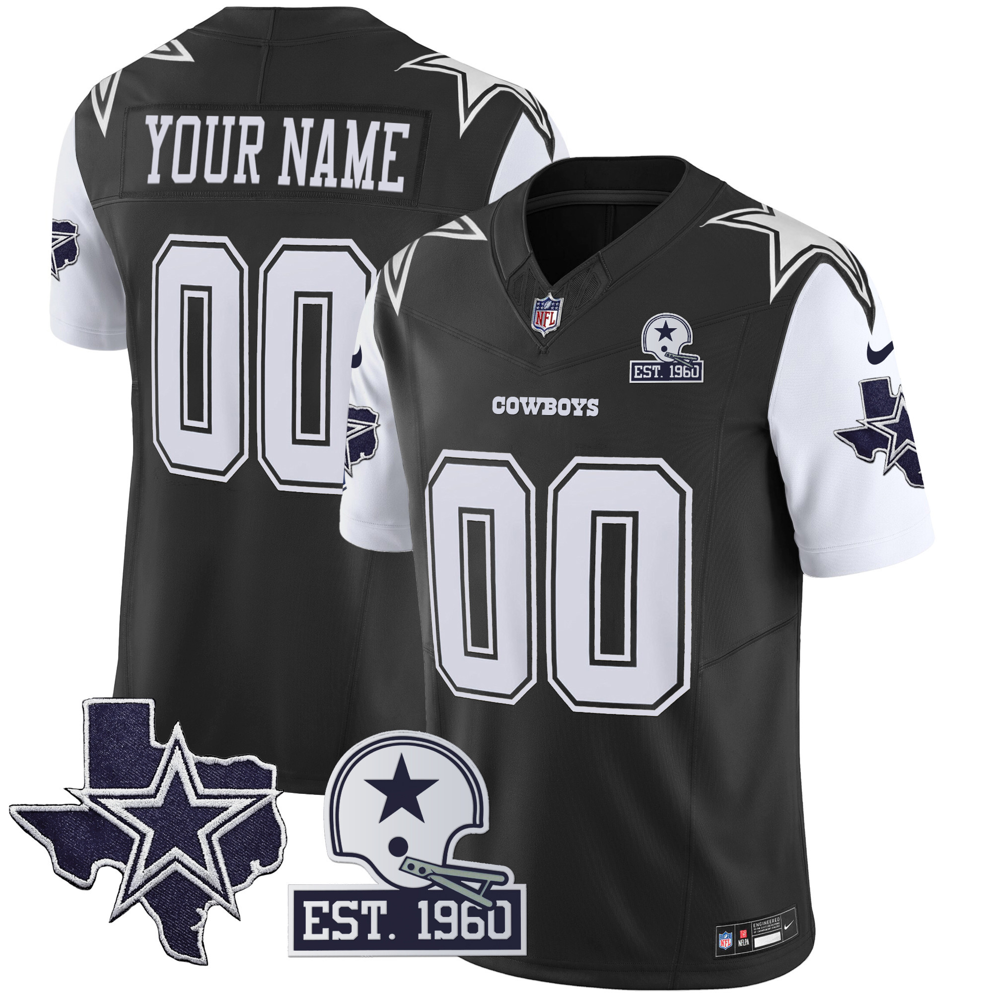 Cowboys Throwback Texas Patch Vapor Limited Custom Black Jersey - All Stitched 