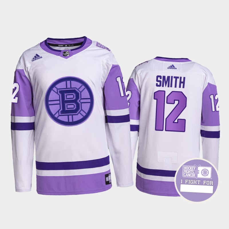 Craig Smith #12 Boston Bruins Fights Cancer White Purple Primegreen Jersey