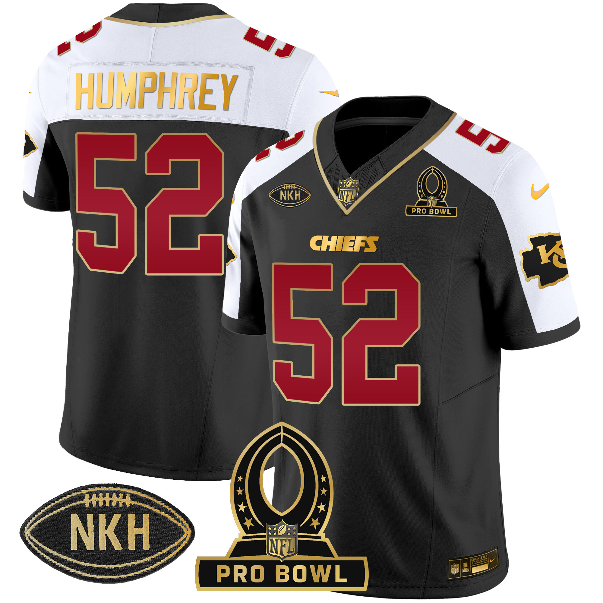 Creed Humphrey Men's Kansas City Chiefs 2024 Pro Bowl Patch Vapor Black Alternate Jersey - All Stitched 