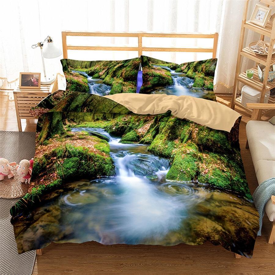 Creek In Forest 3D Customized Duvet Cover Bedding Set