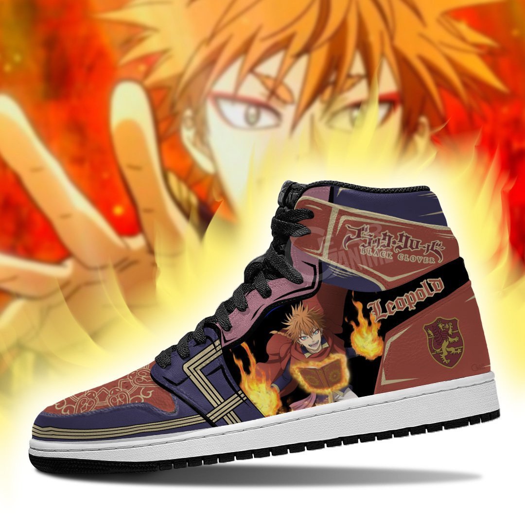 Crimson Lion Leopold Vermillion JD1s Sneakers Black Clover Anime Shoes, Air Jordan Hightop