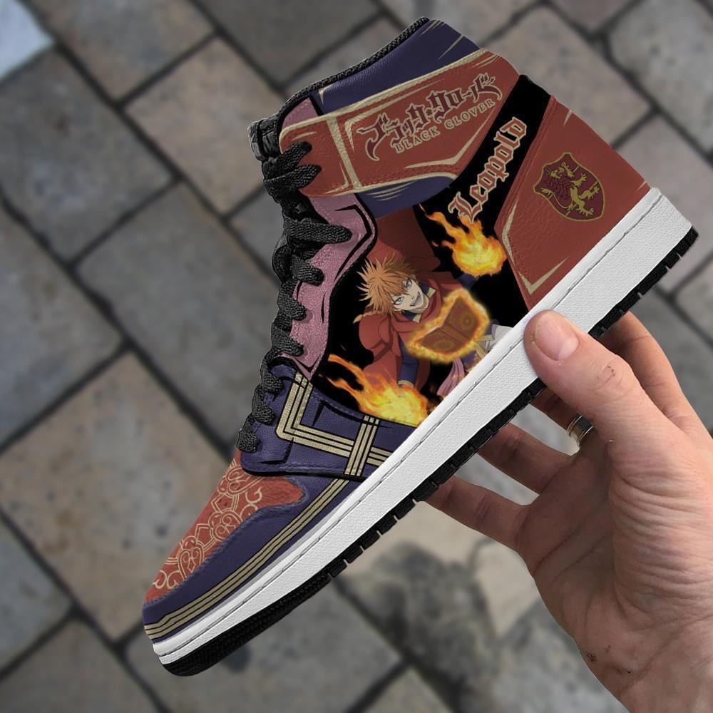 Crimson Lion Leopold Vermillion JD1s Sneakers Black Clover Anime Shoes, Air Jordan Hightop