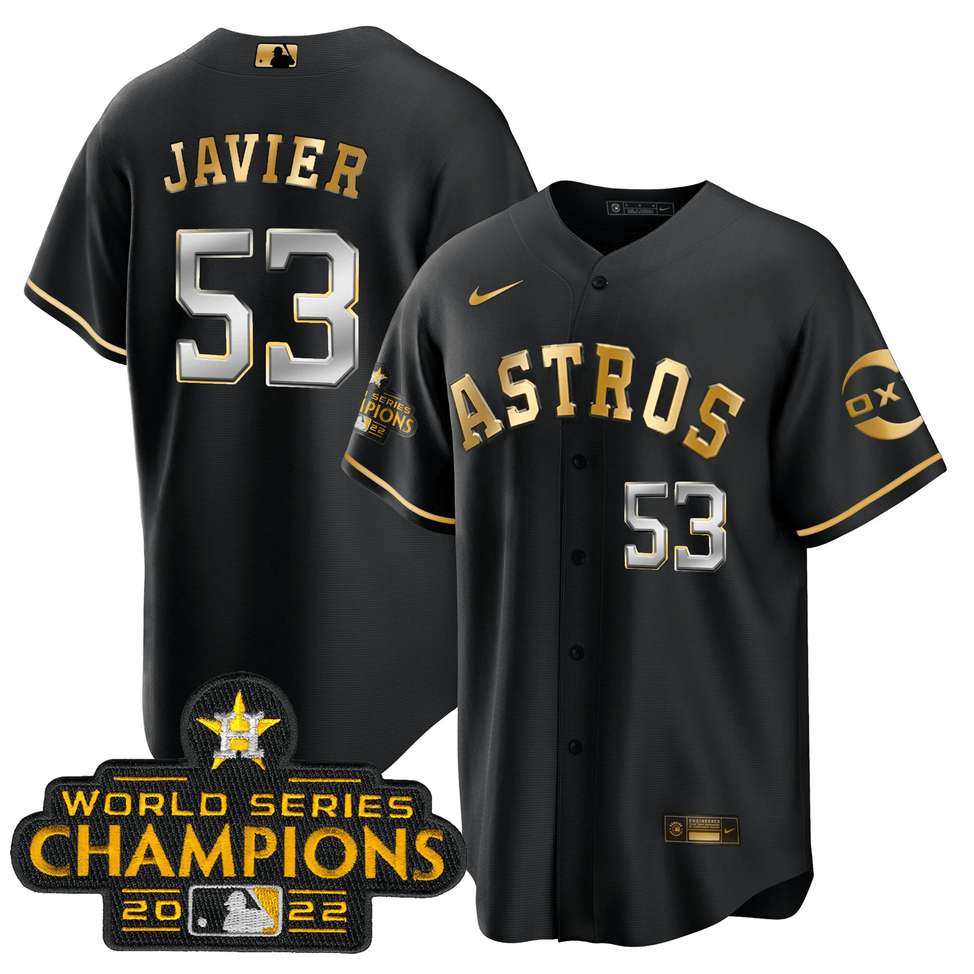 Cristian Javier Houston Astros 2022 Champions Black Gold Rush Cool Base Jersey - All Stitched