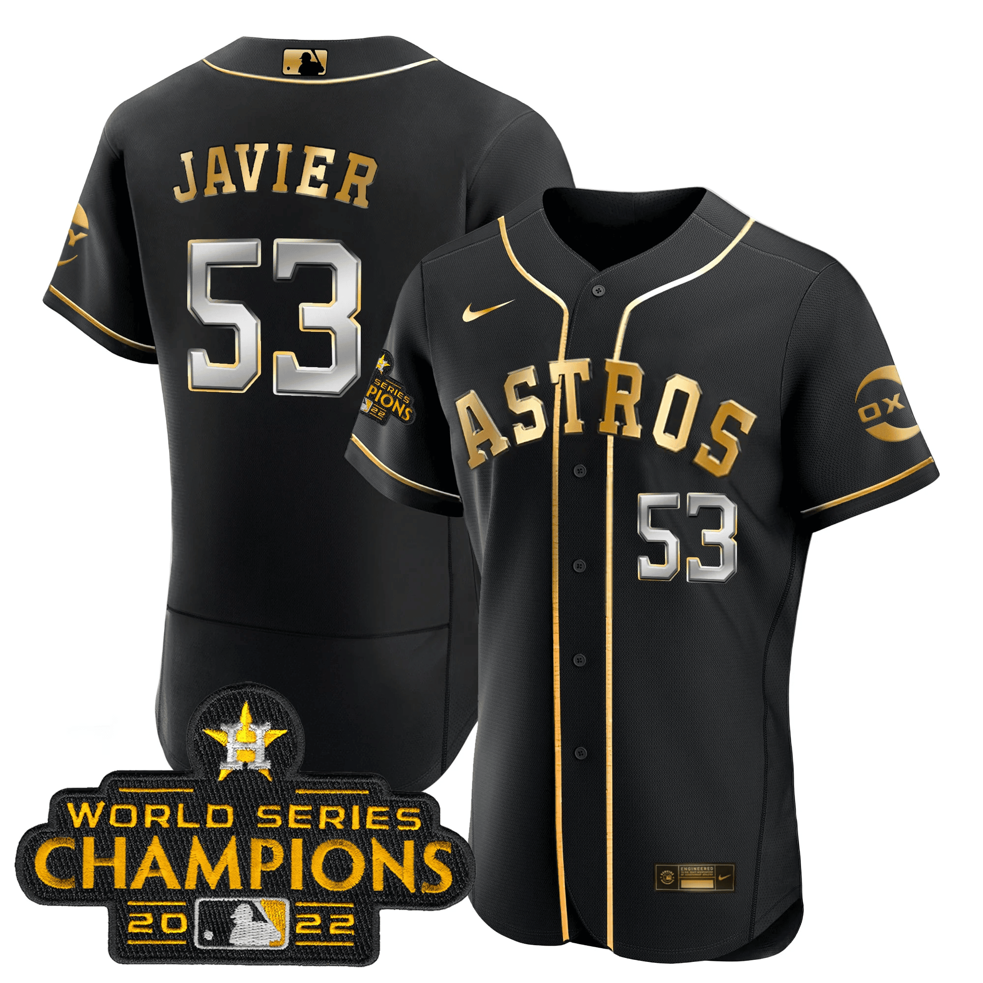 Cristian Javier Houston Astros 2022 Champions Black Gold Rush Flex Base Jersey - All Stitched