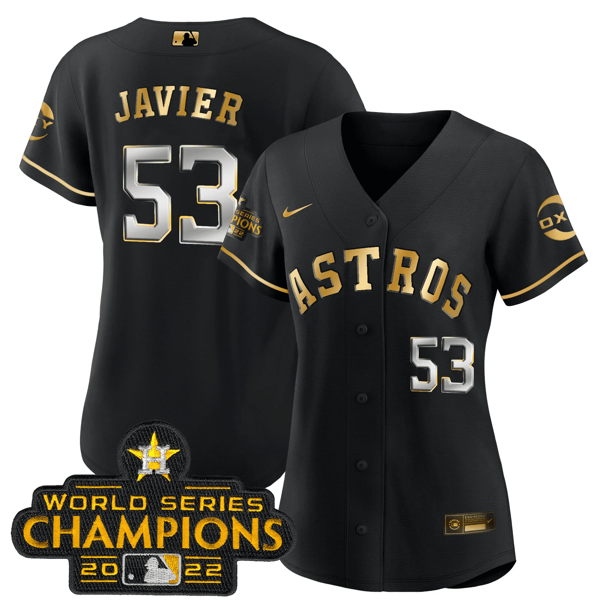 Cristian Javier Houston Astros 2022 Champions Black Gold Rush Flex Base Jersey - All Stitched
