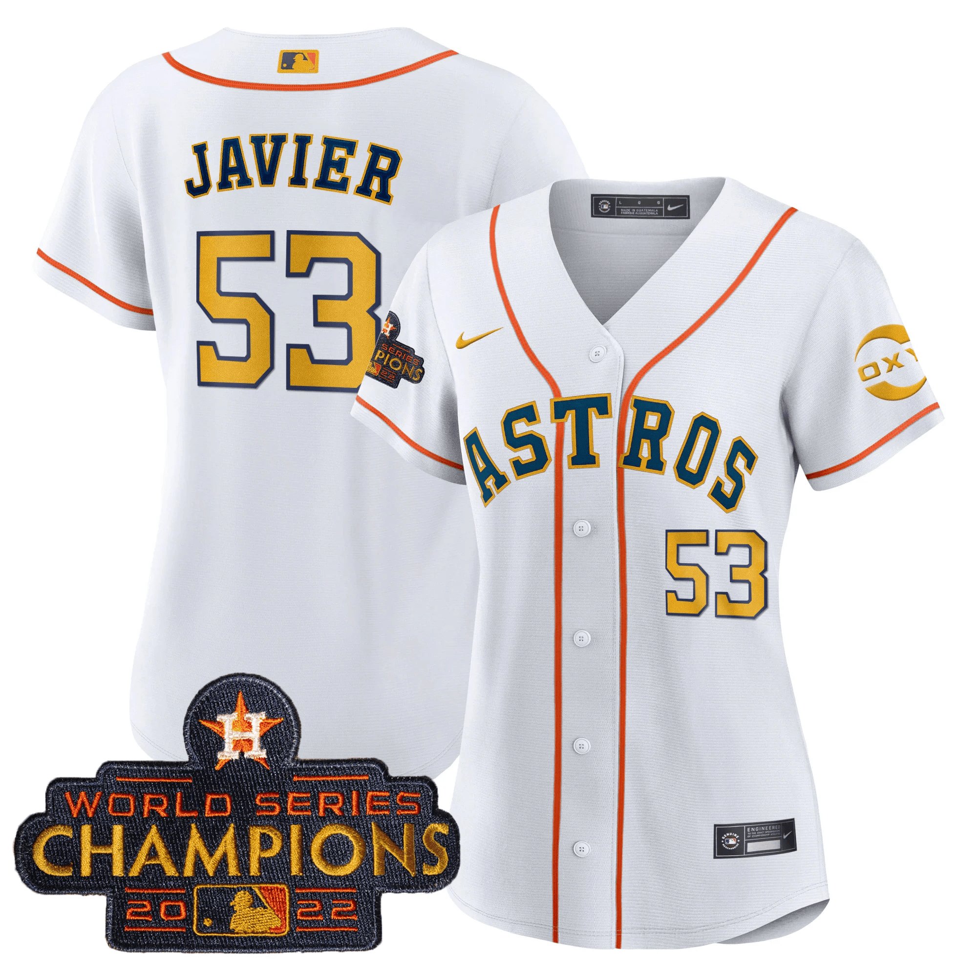 Cristian Javier Houston Astros 2022 Champions Gold Rush Oxy Patch Cool Base Jersey - All Stitched