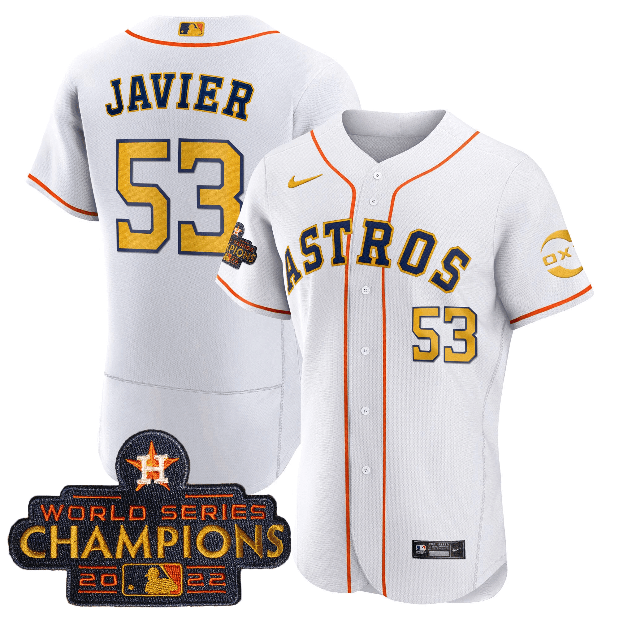 Cristian Javier Houston Astros 2022 Champions Gold Rush Oxy Patch Flex Base Jersey - All Stitched