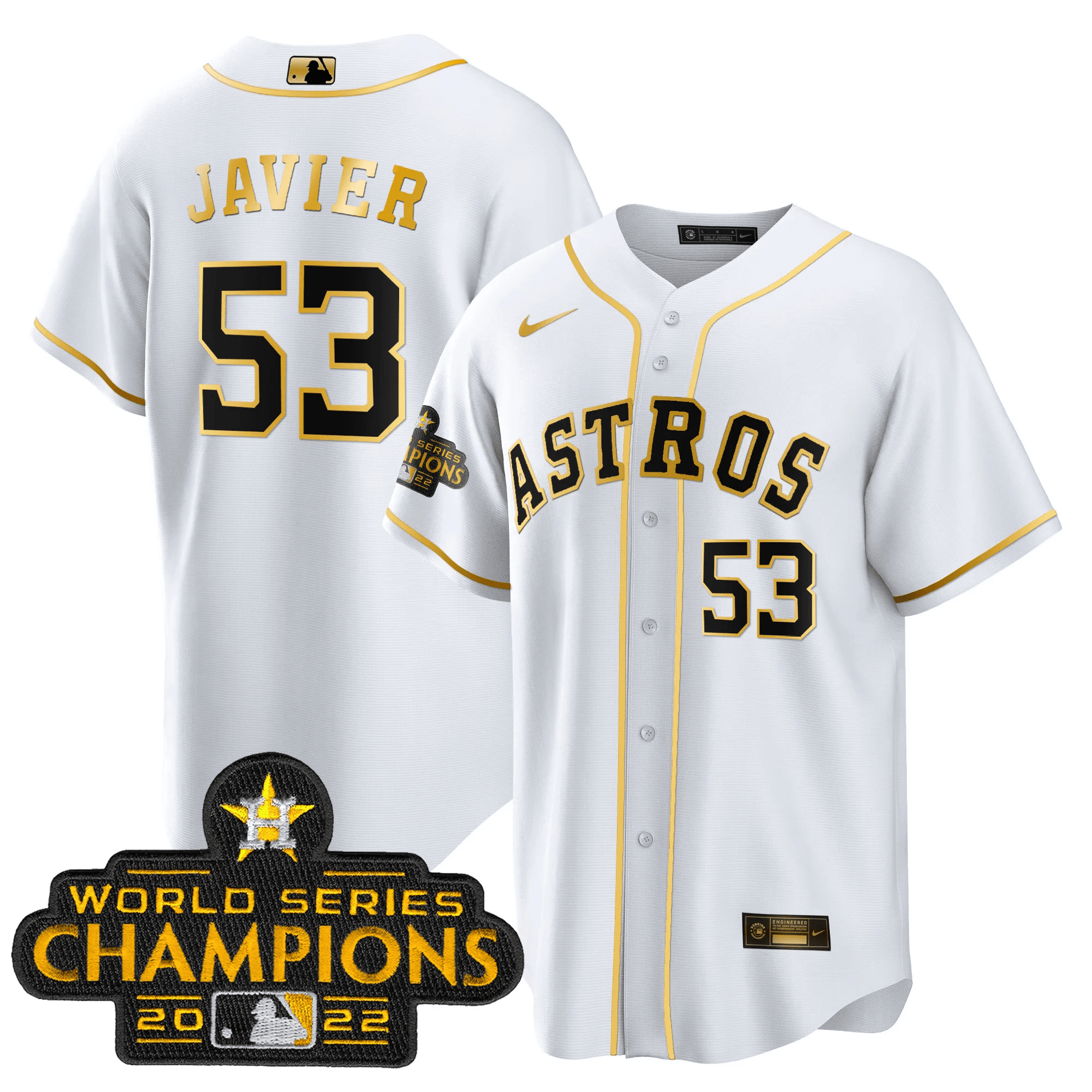 Cristian Javier Men's Houston Astros 2023 Gold Cool Base Collection White Gold Jersey - All Stitched