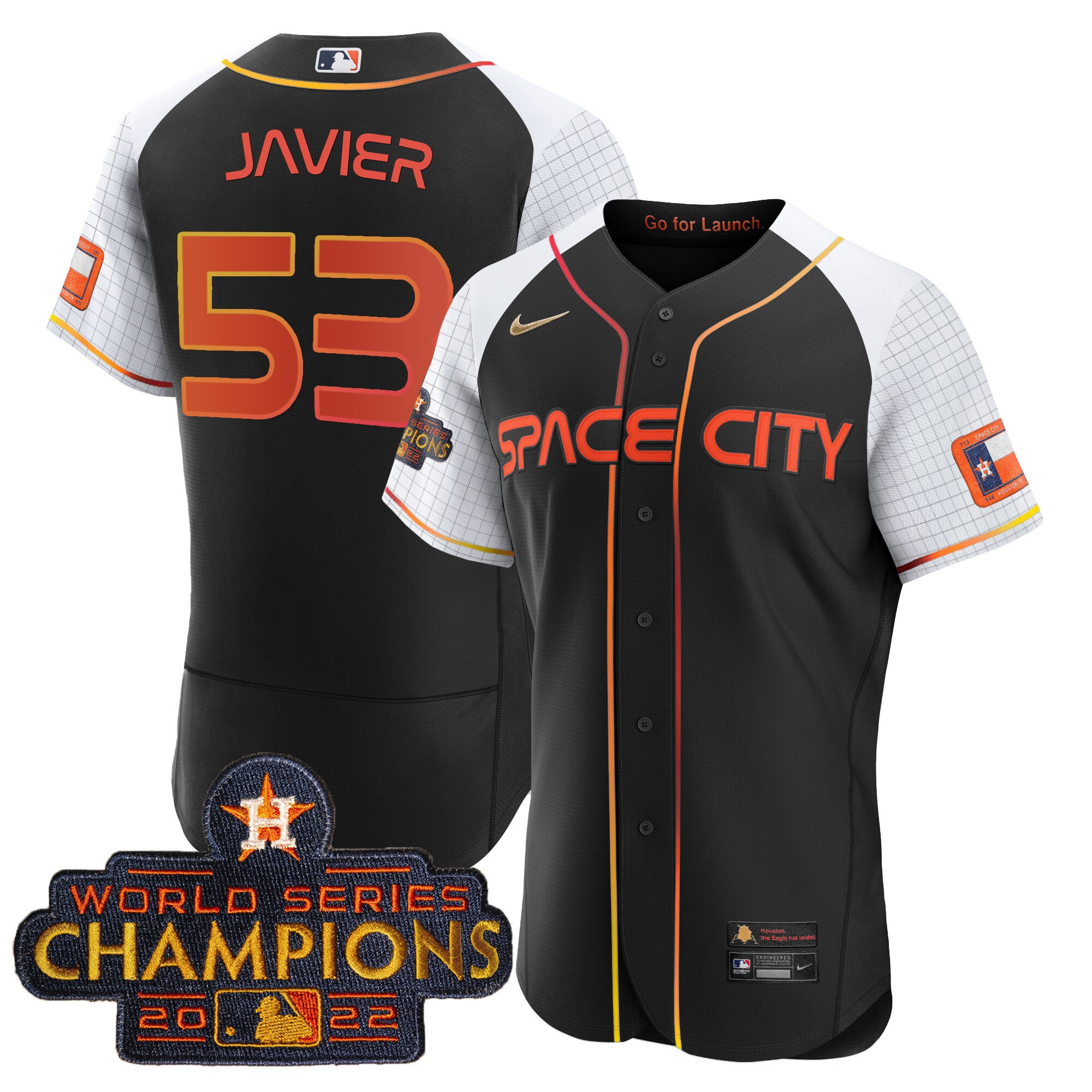 Cristian Javier Men's Houston Astros 2023 Space City Champions Alternate Flex Black Jersey - All Stitched