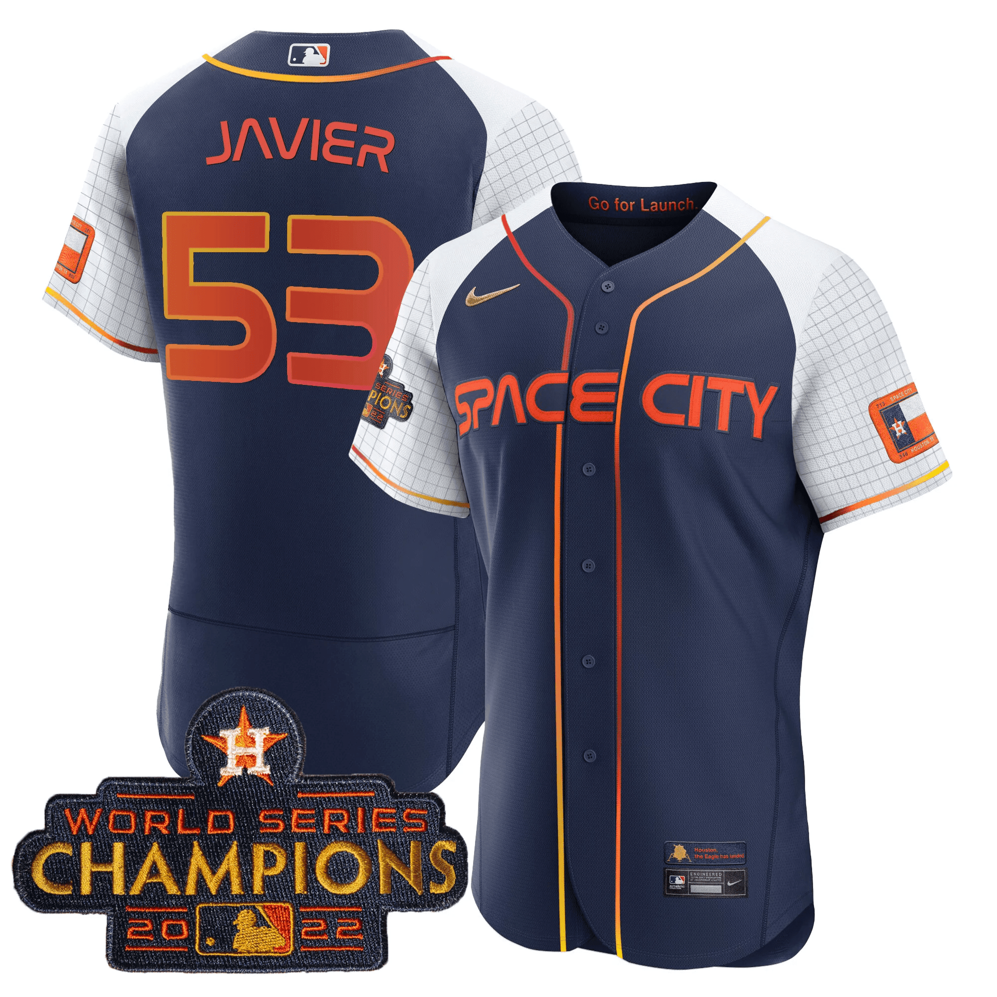 Cristian Javier Men's Houston Astros 2023 Space City Champions Alternate Navy Flex Navy White Jersey - All Stitched