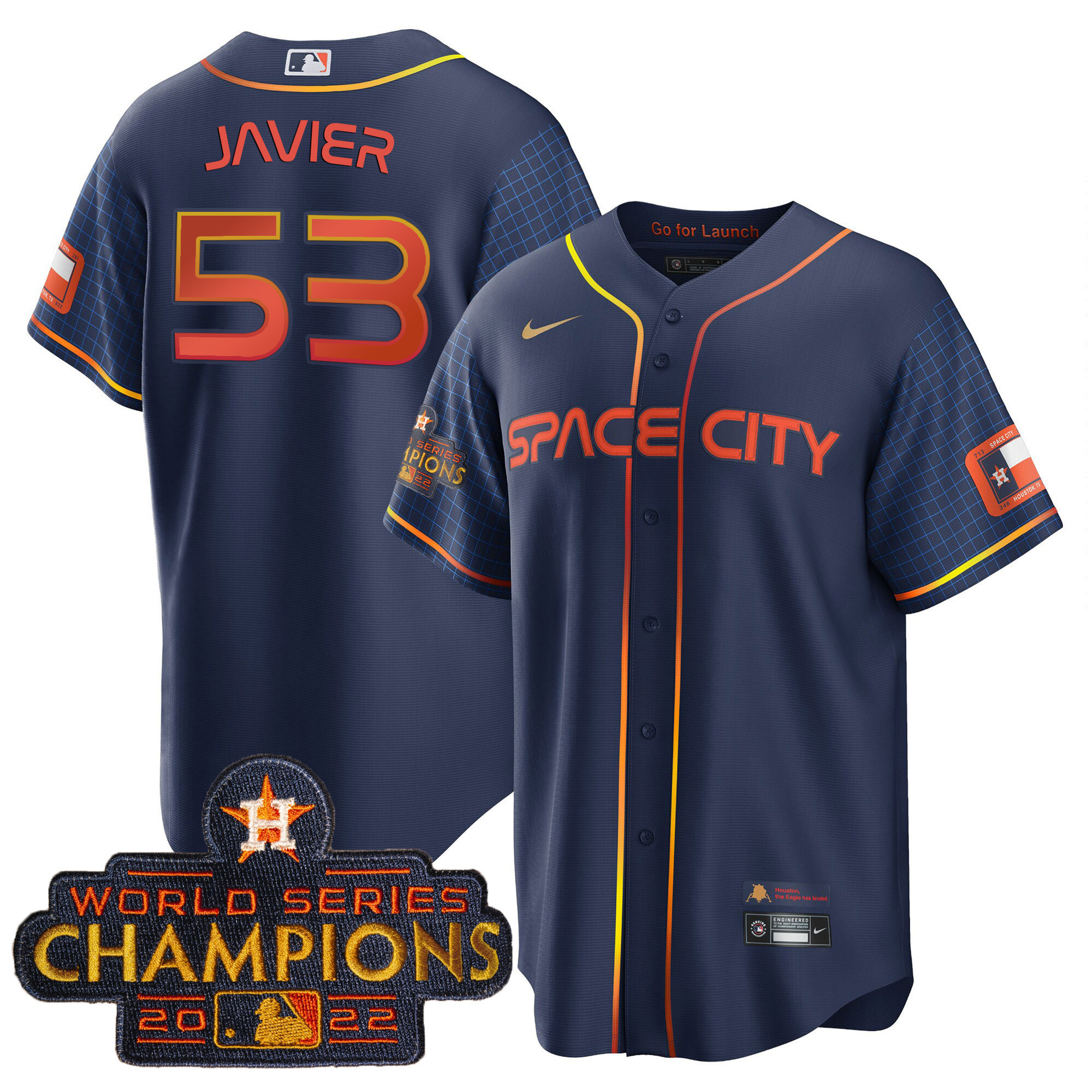 Cristian Javier Men's Houston Astros 2023 Space City Champions Cool Navy Jersey - All Stitched