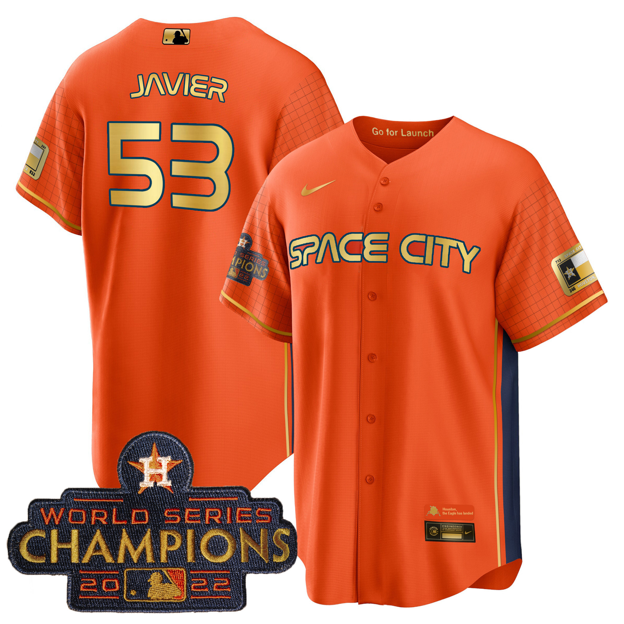 Cristian Javier Men's Houston Astros 2023 Space City Champions Cool Special Orange Jersey - All Stitched