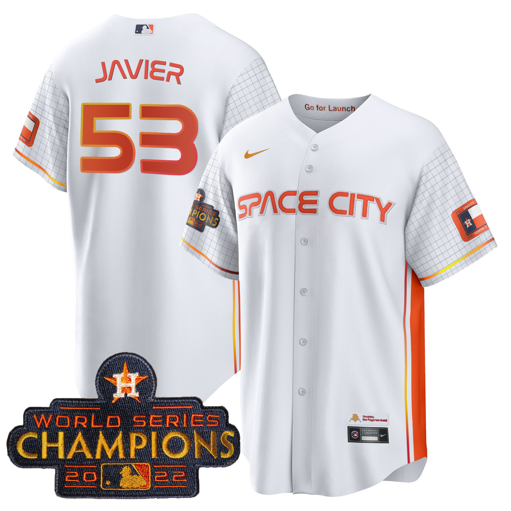 Cristian Javier Men's Houston Astros 2023 Space City Champions Cool Special White Jersey - All Stitched