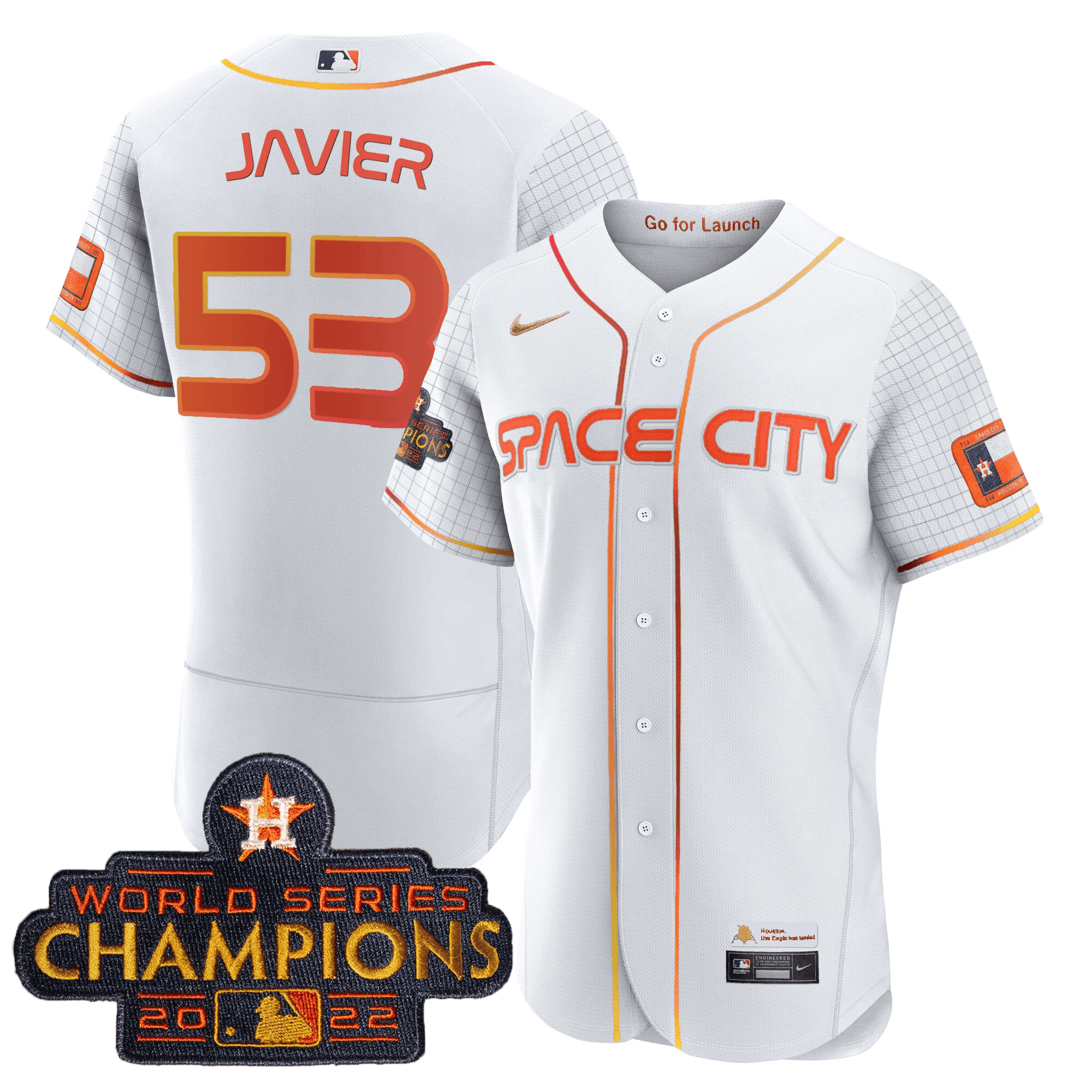 Cristian Javier Men's Houston Astros 2023 Space City Champions Flex White Jersey - All Stitched