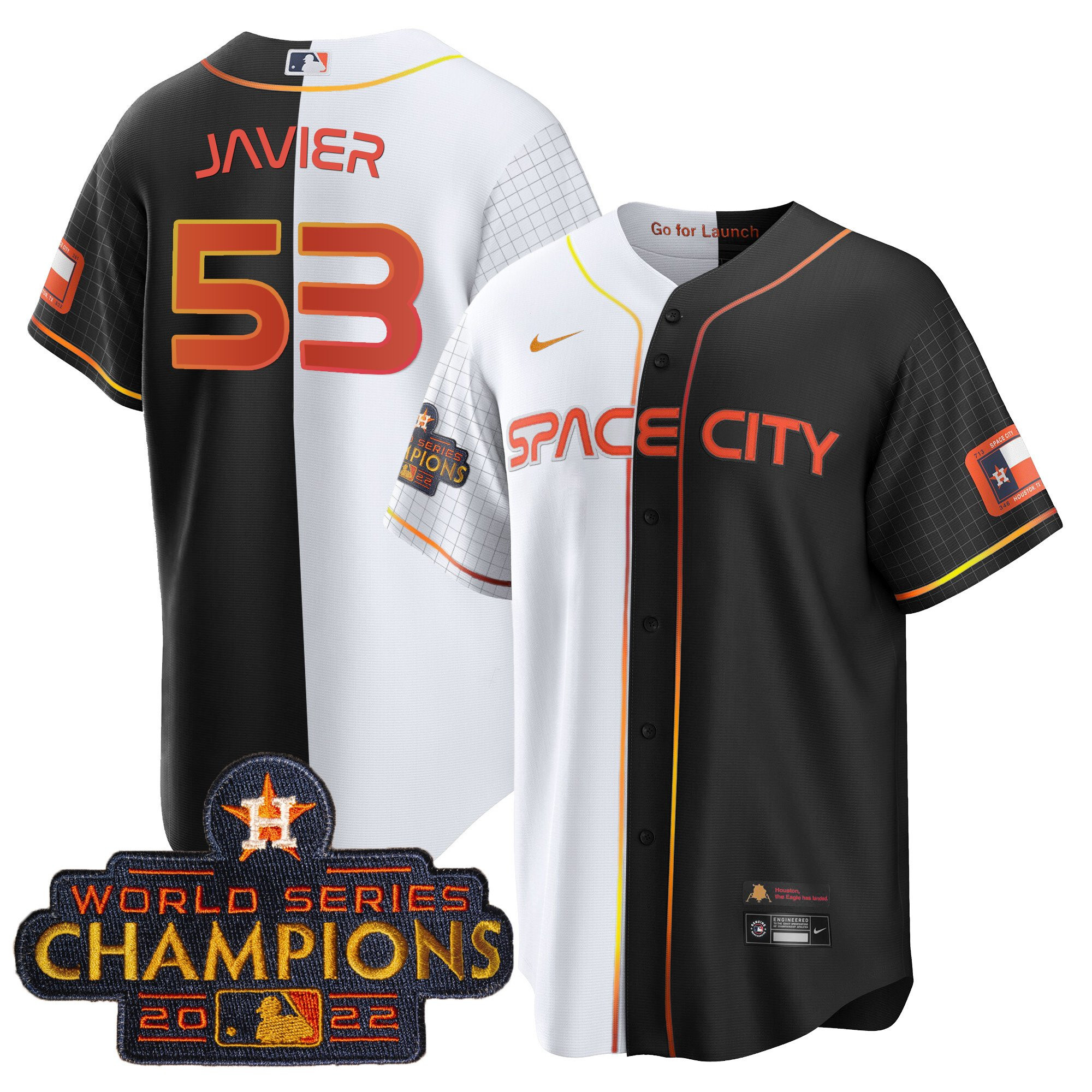 Cristian Javier Men's Houston Astros 2023 Space City Champions Gold Split Cool B&W Jersey - All Stitched