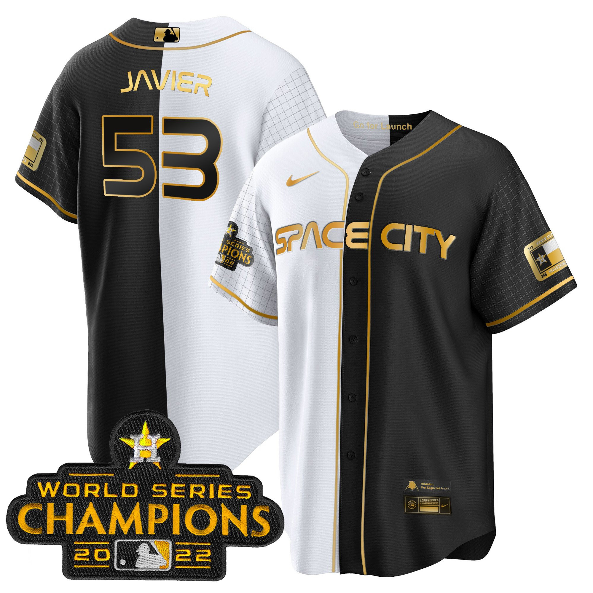 Cristian Javier Men's Houston Astros 2023 Space City Champions Gold Split Cool Gold Jersey - All Stitched