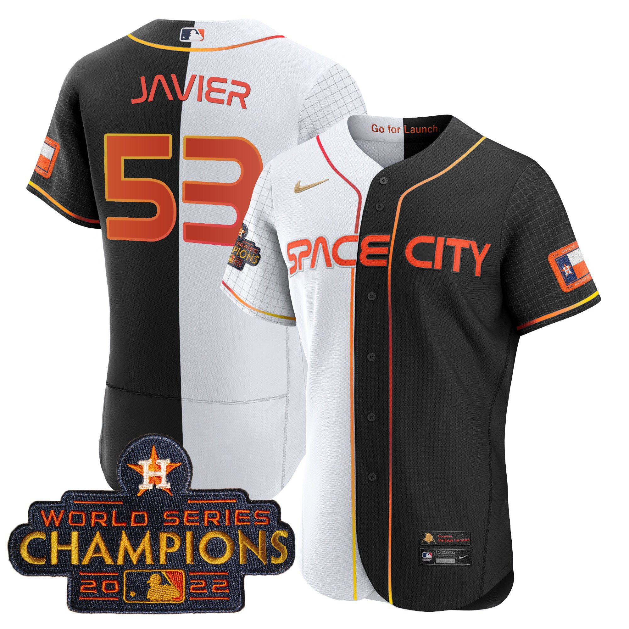 Cristian Javier Men's Houston Astros 2023 Space City Champions Gold Split Flex B&W Jersey - All Stitched