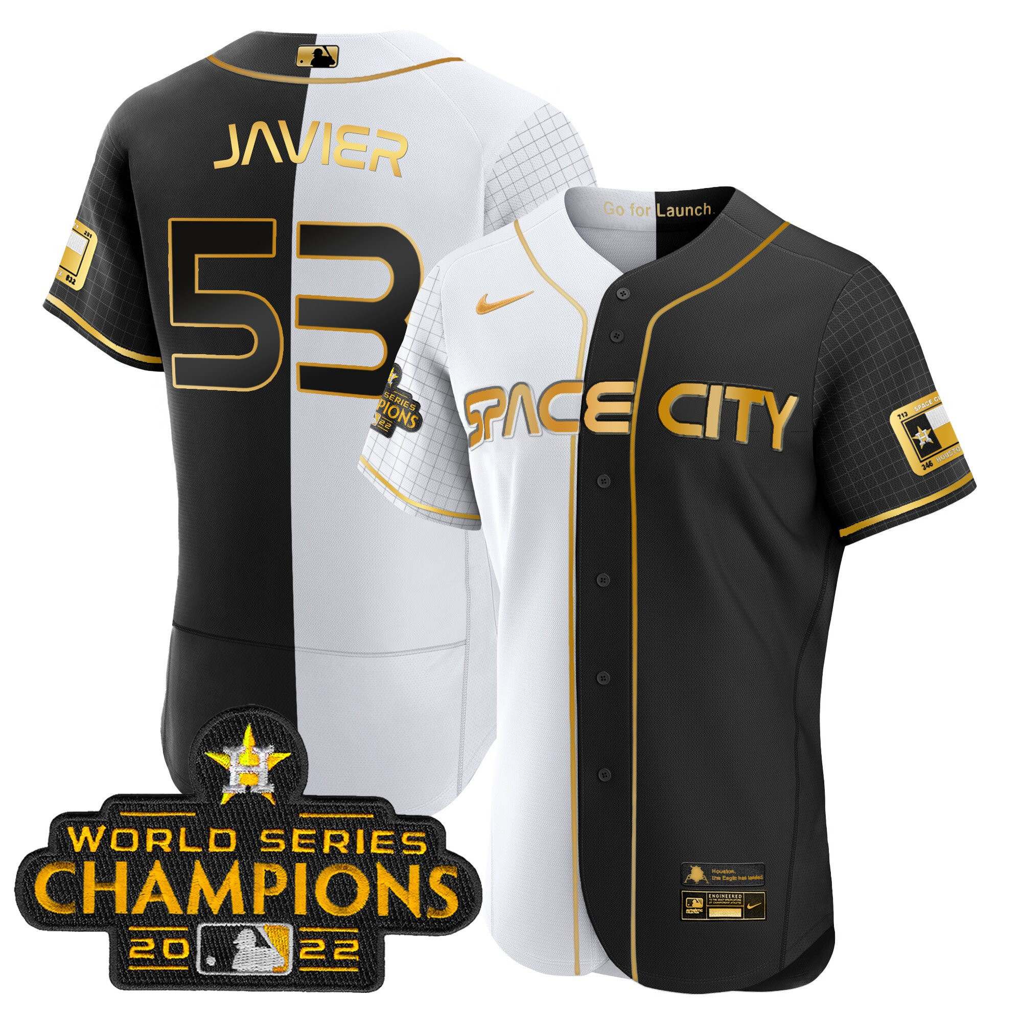 Cristian Javier Men's Houston Astros 2023 Space City Champions Gold Split Flex Gold Jersey - All Stitched