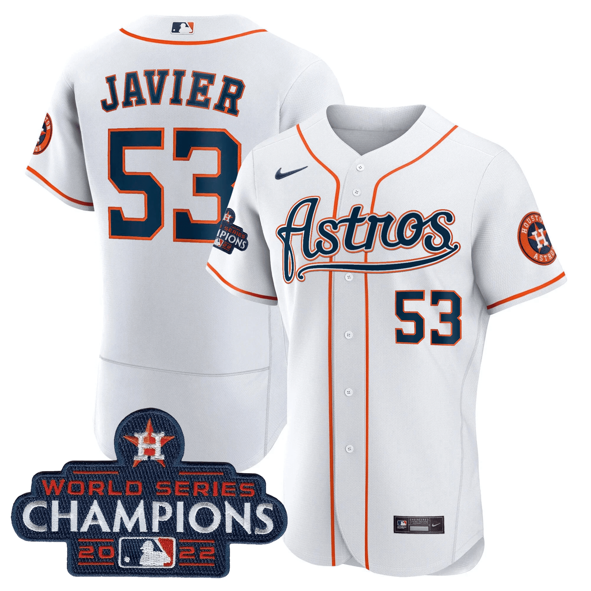 Cristian Javier Men's Houston Astros Champions & Throwback Patch Gold V2 Flex Home Jersey - All Stitched