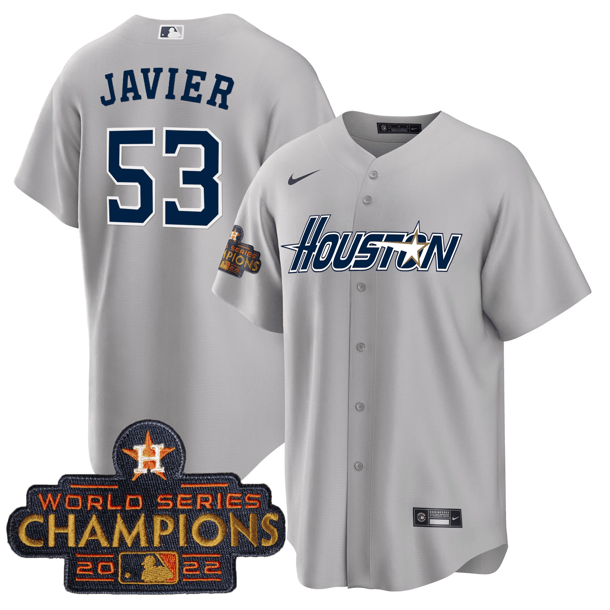 Cristian Javier Men's Houston Astros Gray & Gold 2023 Champions Patch Cool Gray Jersey - All Stitched