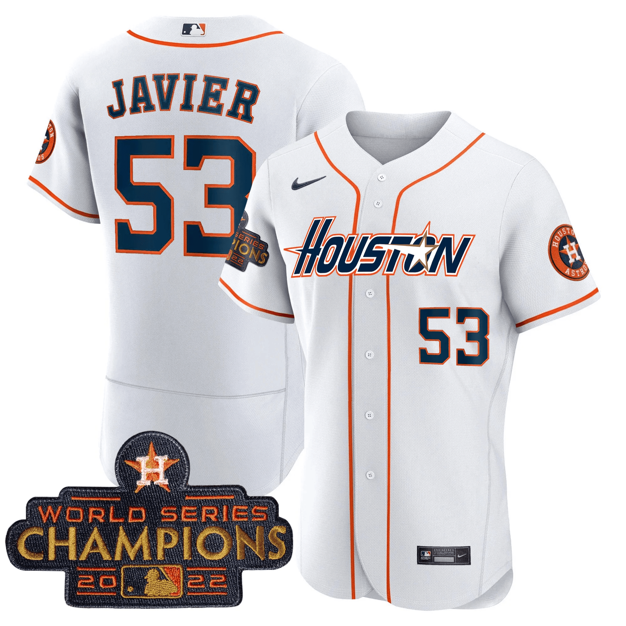 Cristian Javier Men's Houston Astros Gray & Gold 2023 Champions Patch Flex Home Jersey - All Stitched