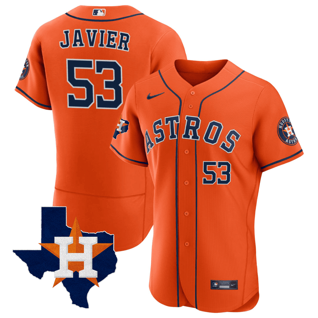 Cristian Javier Men's Houston Astros Texas State Patch Orange Jersey - All Stitched