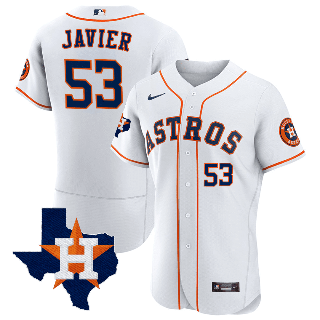 Cristian Javier Men's Houston Astros Texas State Patch White Jersey - All Stitched