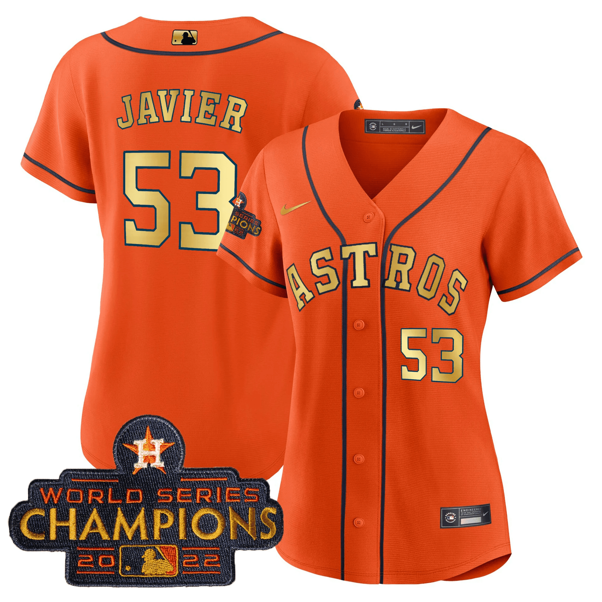Cristian Javier Women's Houston Astros 2023 Champions Orange Gold Jersey - All Stitched