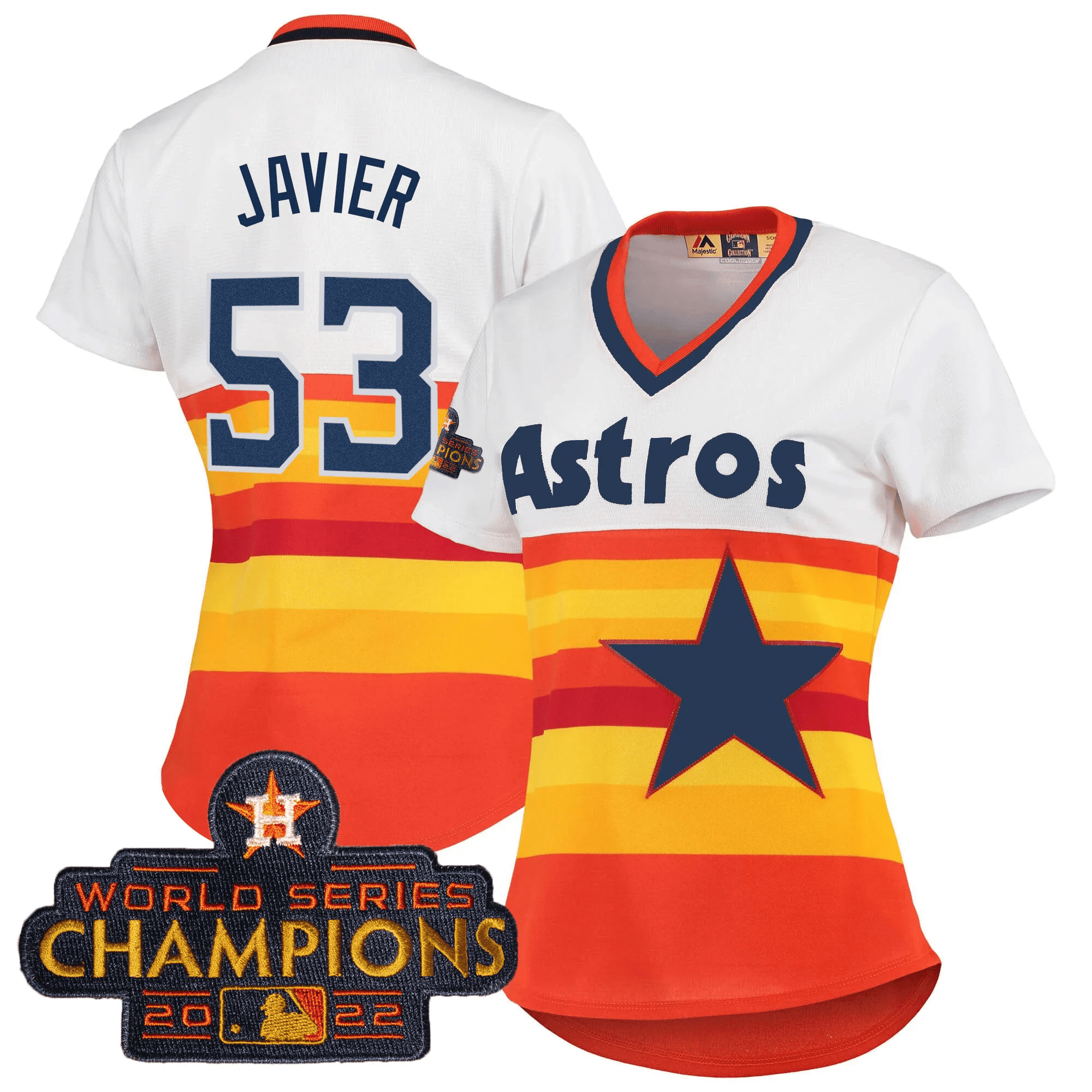 Cristian Javier Women's Houston Astros 2023 Gold Rush Collection 1980's Throwback Jersey - All Stitched