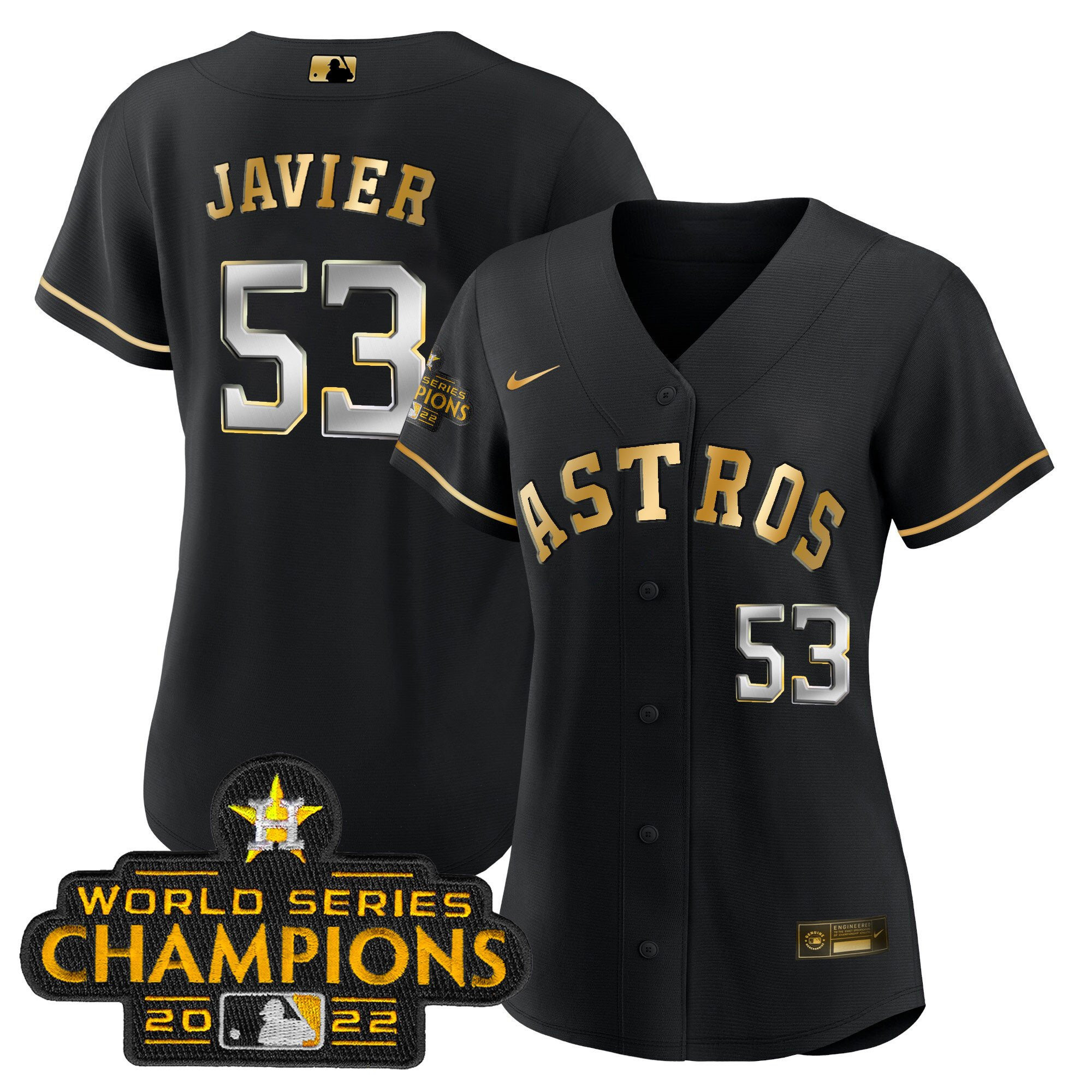 Cristian Javier Women's Houston Astros 2023 Gold Rush Collection Black Gold Jersey - All Stitched