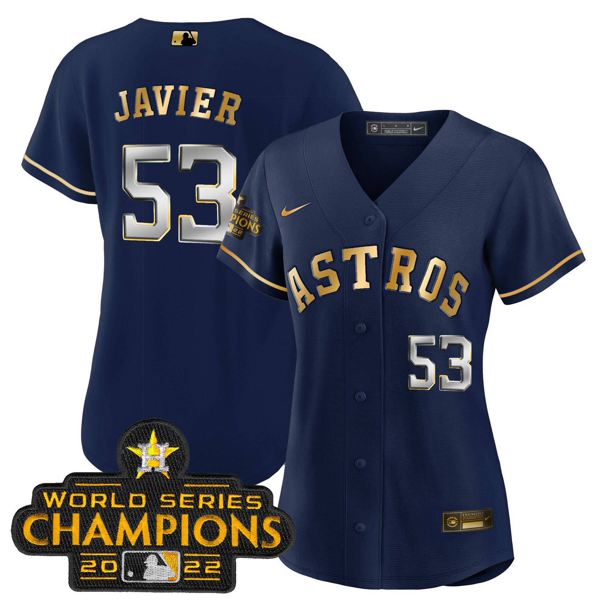 Cristian Javier Women's Houston Astros 2023 Gold Rush Collection Navy Gold Jersey - All Stitched
