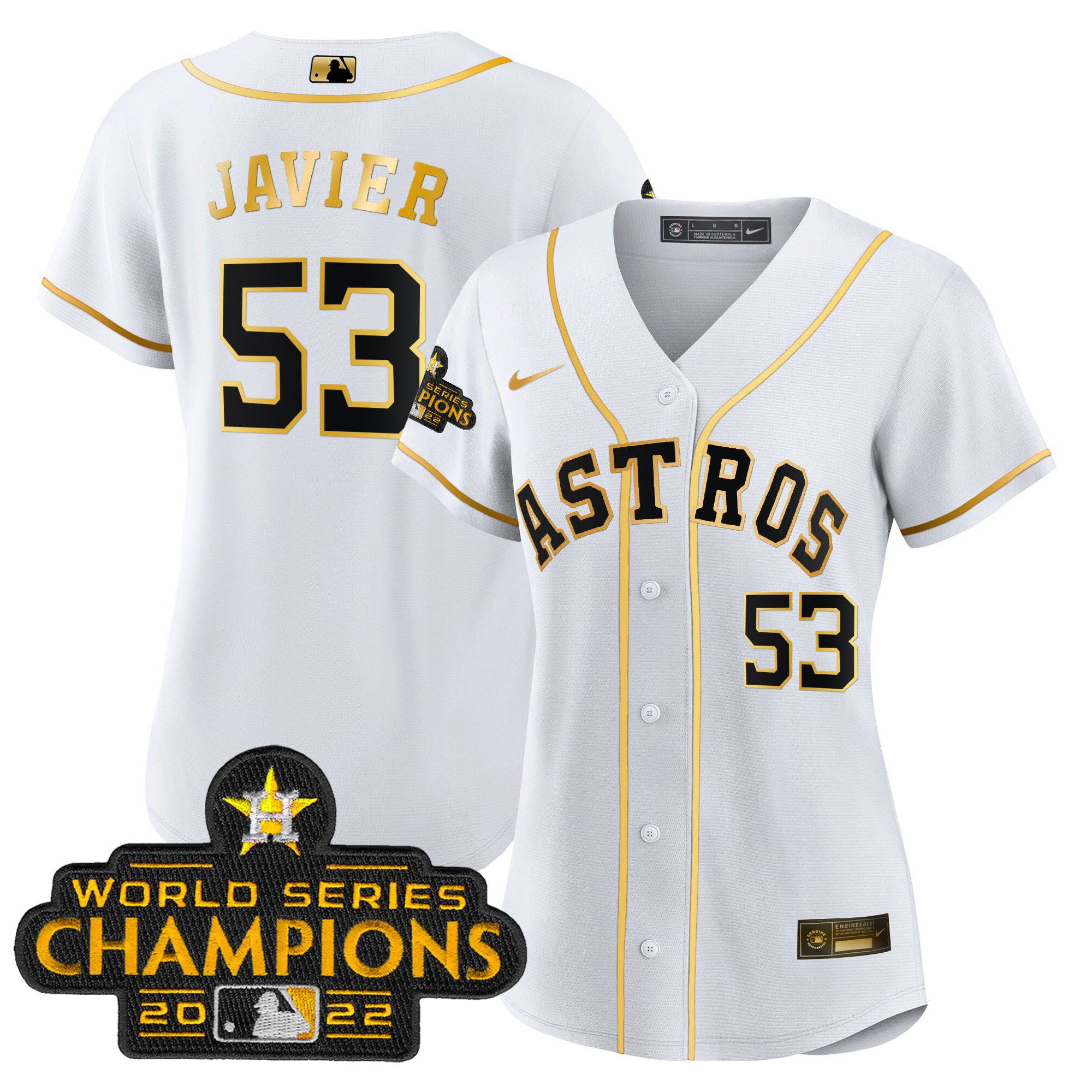 Cristian Javier Women's Houston Astros 2023 Gold Rush Collection White Gold Jersey - All Stitched
