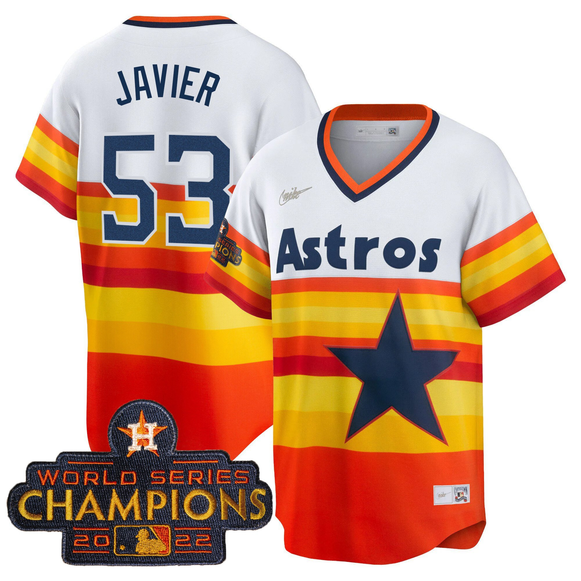 Cristian Javier Youth's Houston Astros 2023 Gold Cool Base Collection 1980's Throwback Jersey - All Stitched