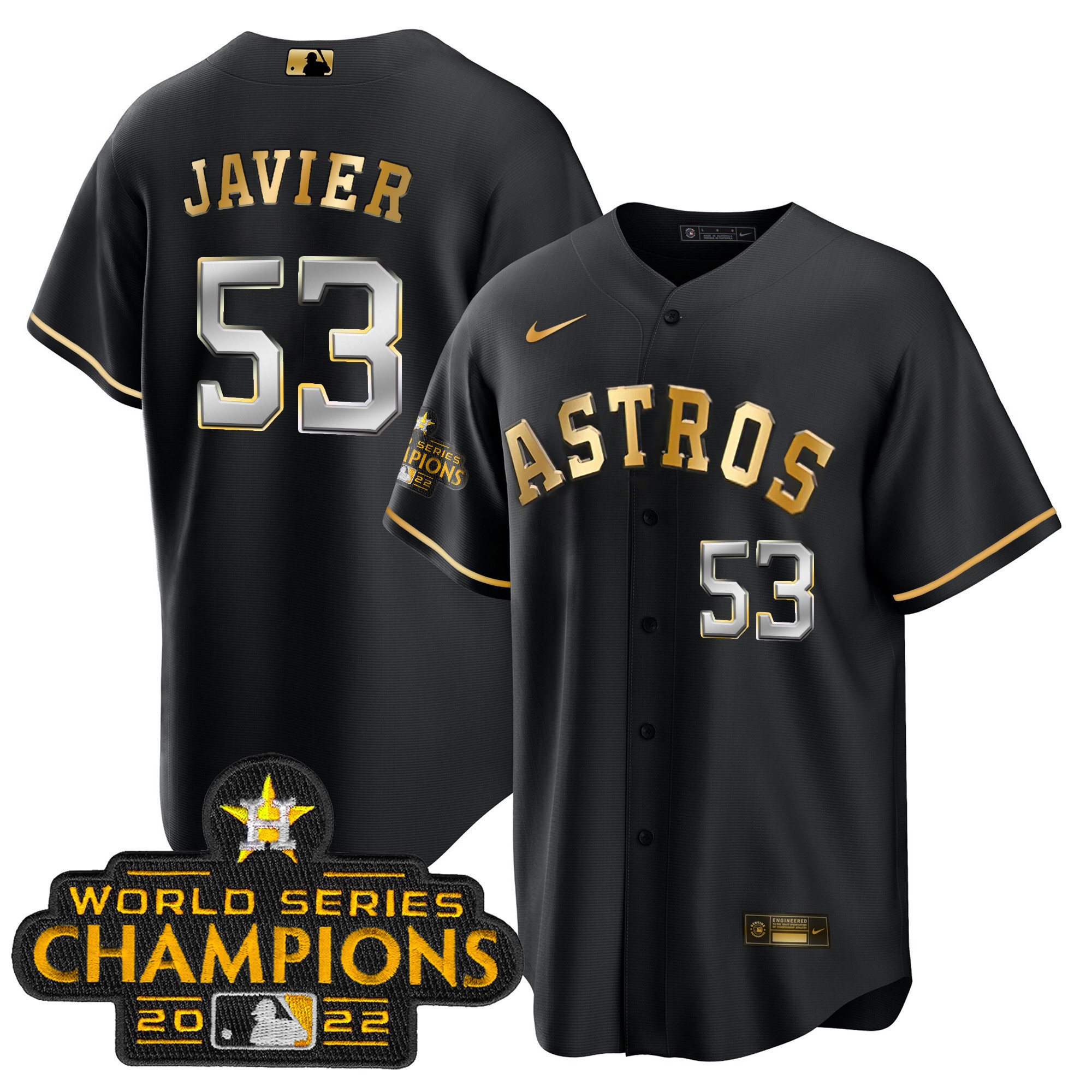 Cristian Javier Youth's Houston Astros 2023 Gold Cool Base Collection Black Gold Jersey - All Stitched