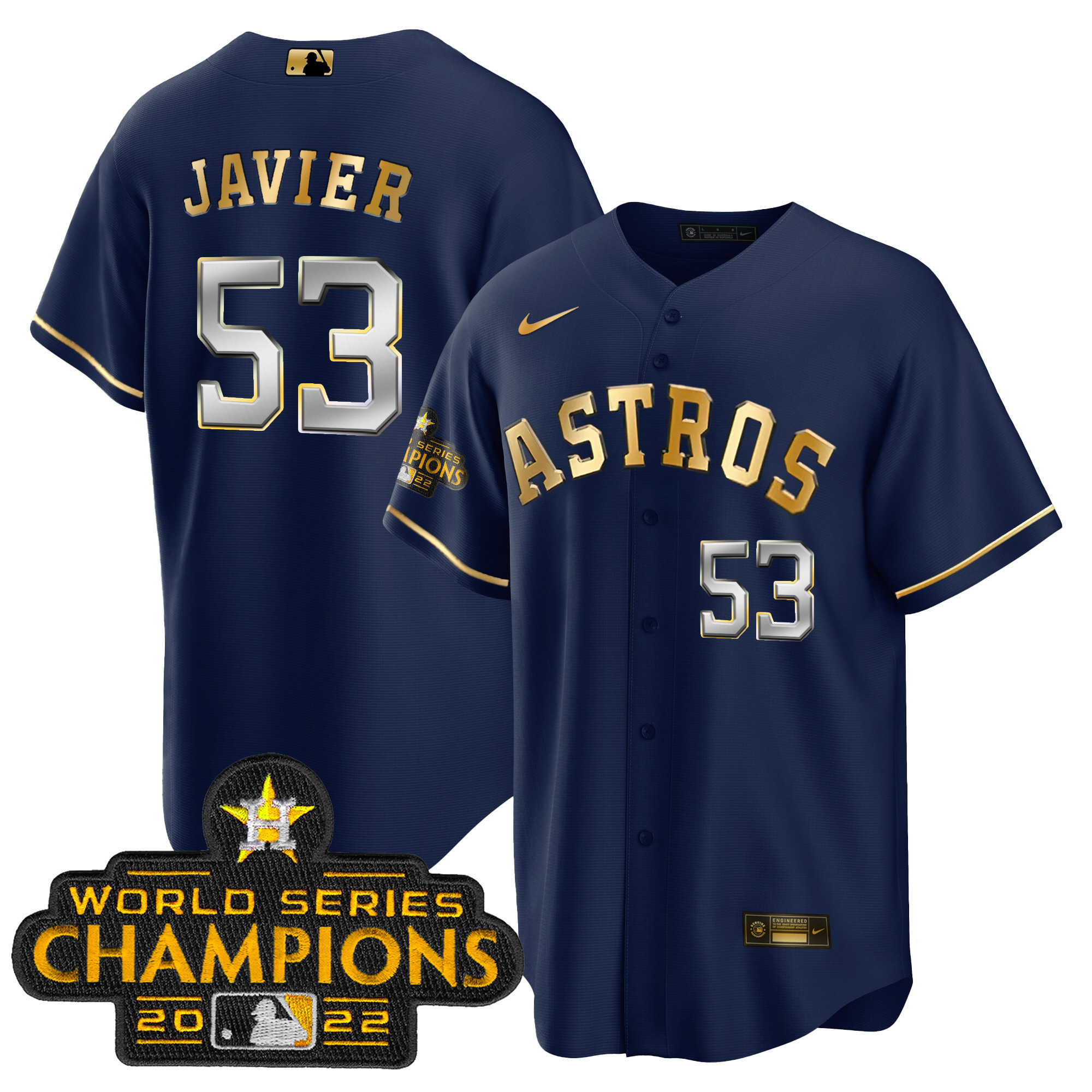 Cristian Javier Youth's Houston Astros 2023 Gold Cool Base Collection Navy Gold Jersey - All Stitched
