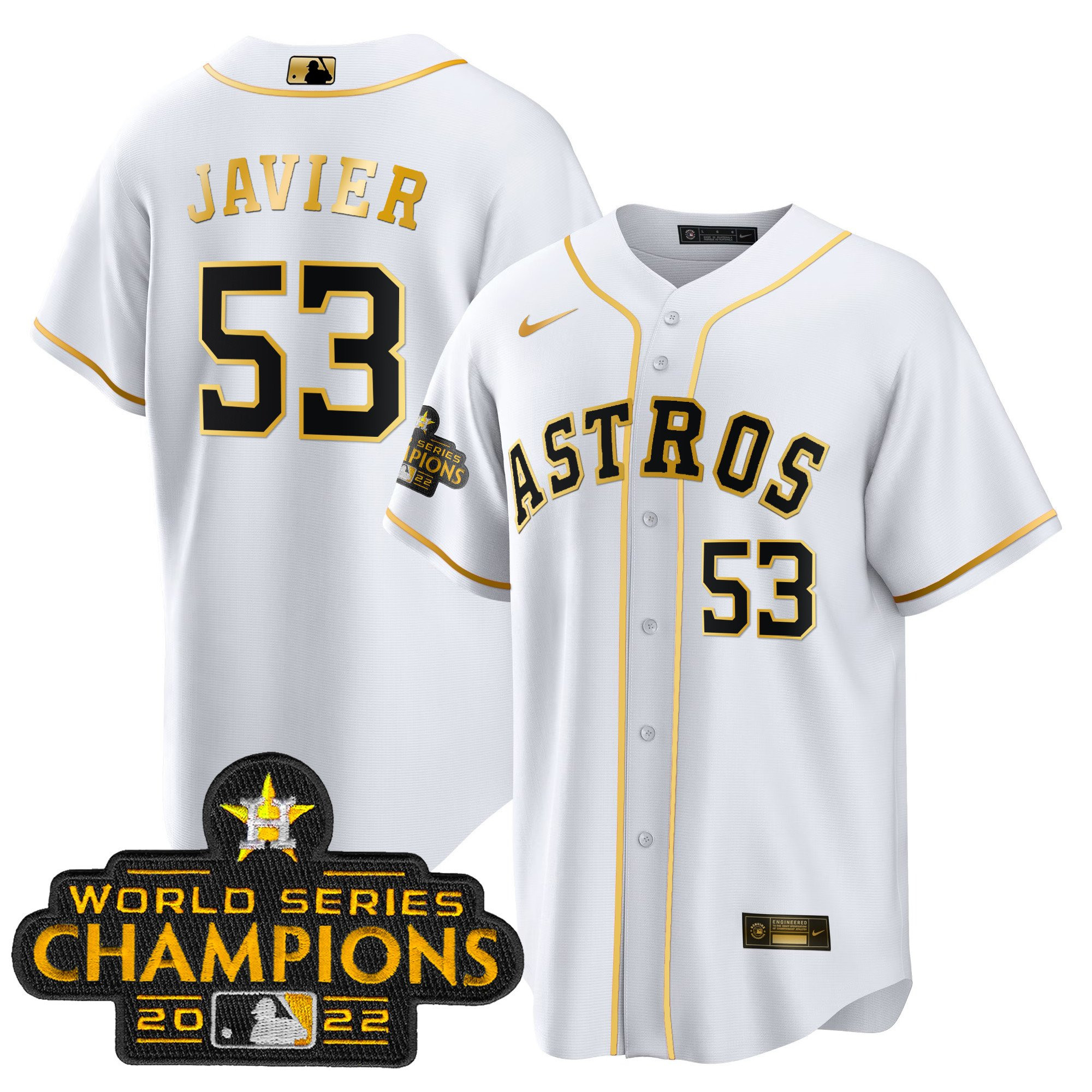 Cristian Javier Youth's Houston Astros 2023 Gold Cool Base Collection White Gold Jersey - All Stitched