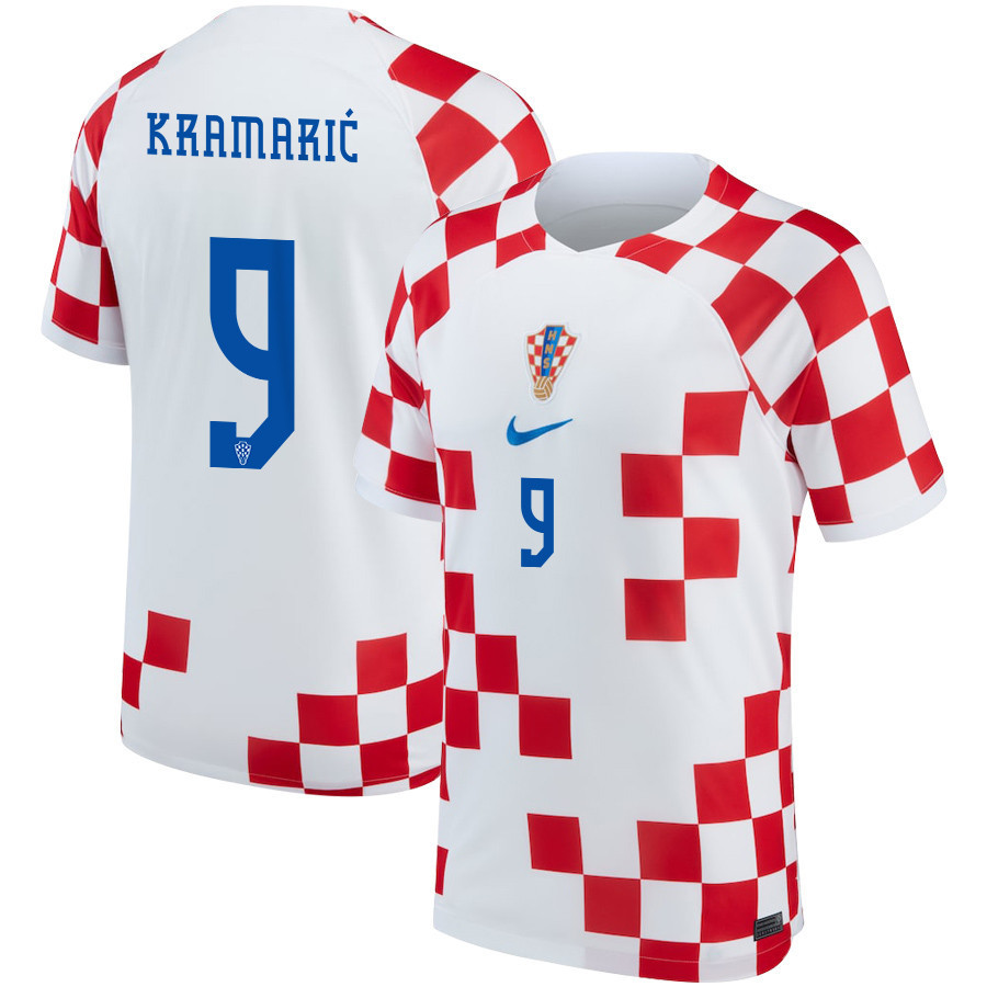 Croatia National Team 2022-23 Qatar World Cup Andrej Kramaric 9 Home Soccer Jersey –