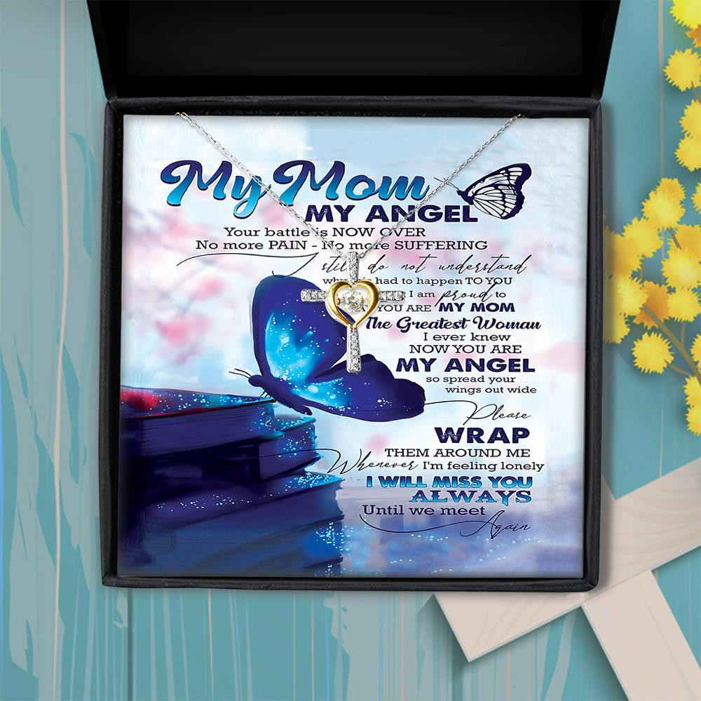 Cross Dancing Necklace My Mom My Angel The Greatest Woman Blue Butterfly Gift For Mom