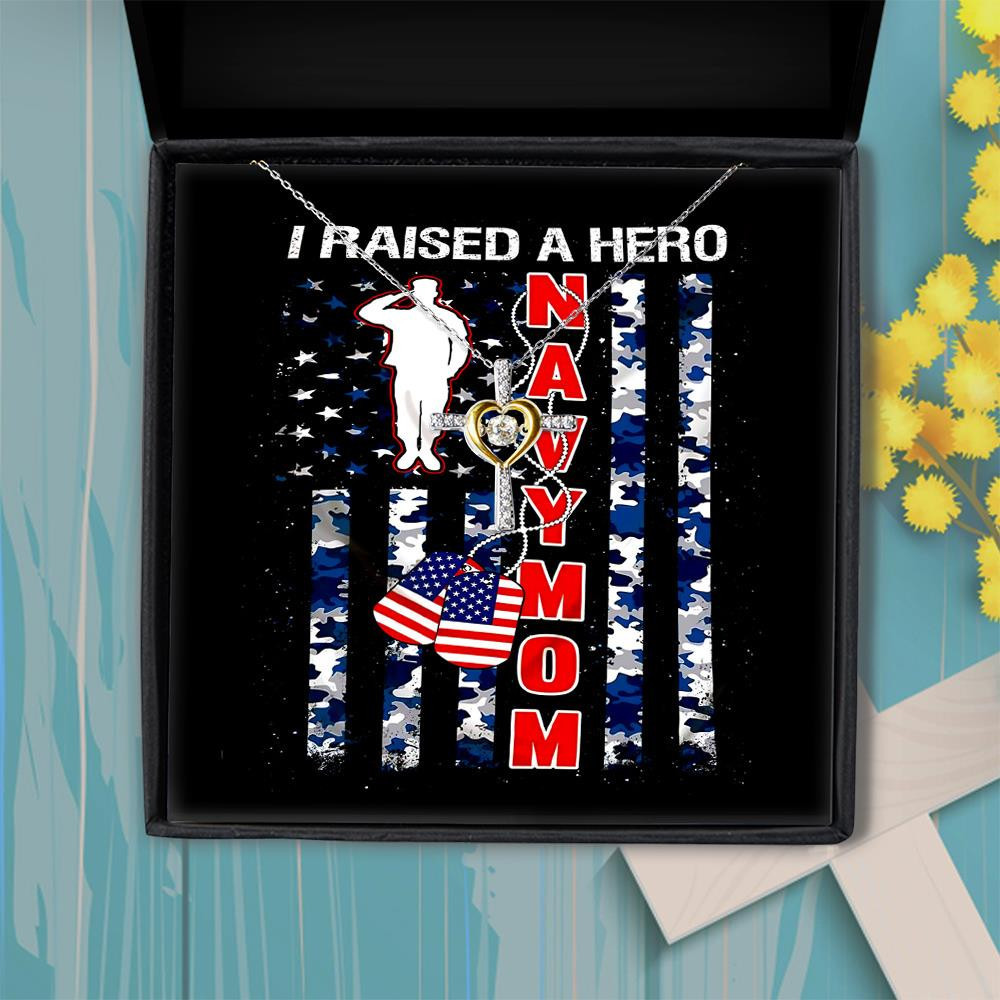 Cross Dancing Necklace Navy Mom I Raised A Hero USA Flag Gift For Mom