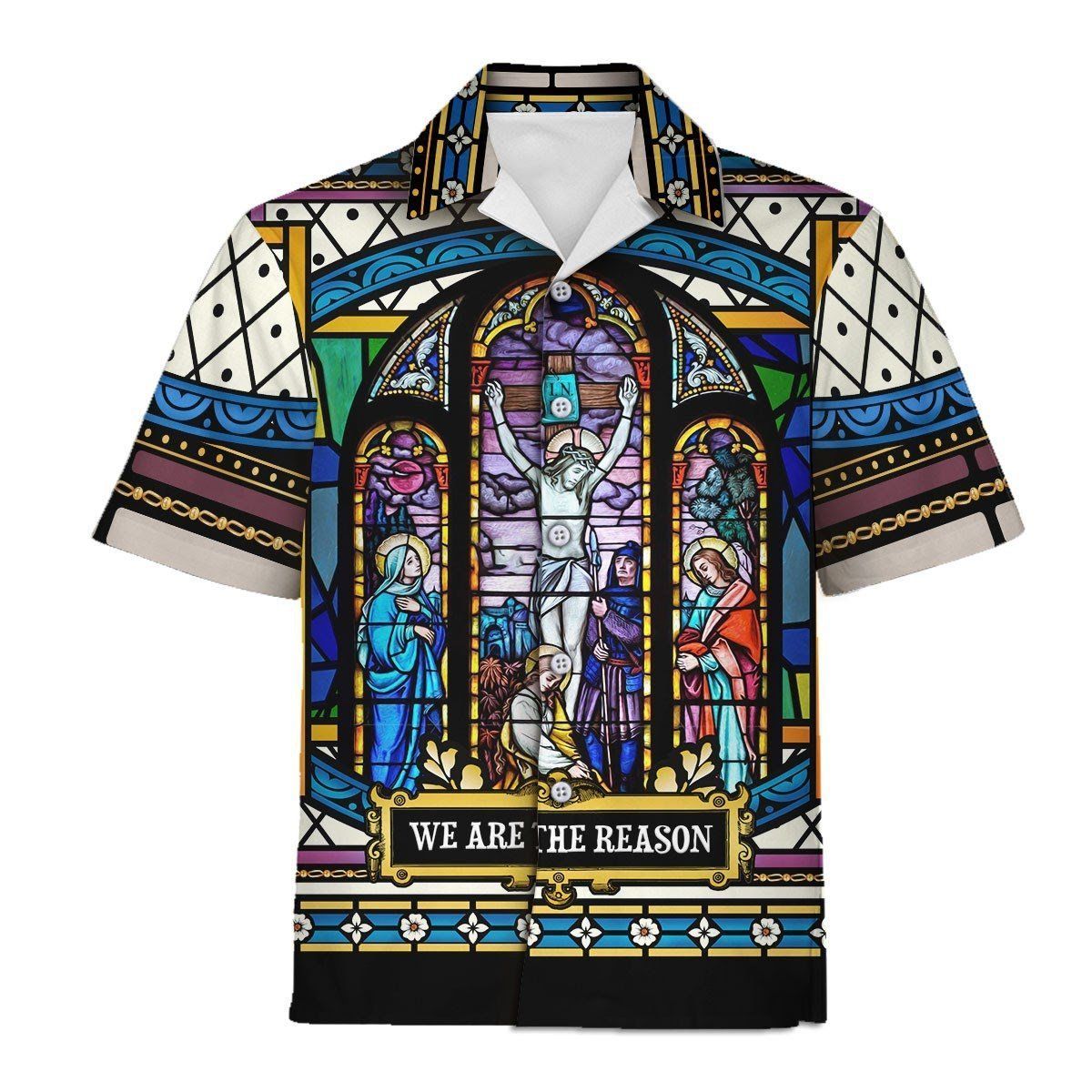 Crucifixion Of Christ Stained Glass Hawaiian Shirt