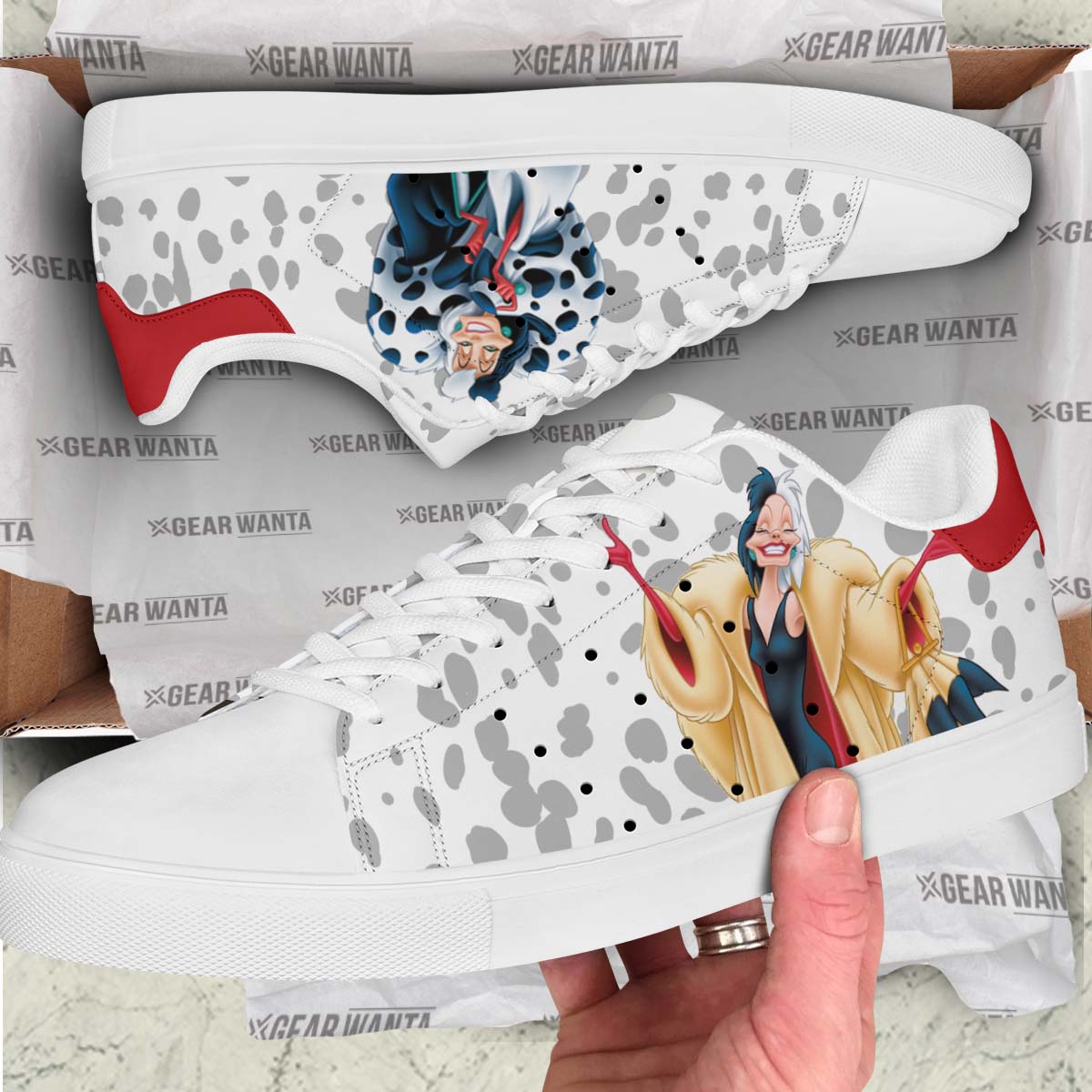Cruella De Vil Skate Shoes Custom The Hundred and One Dalmatians Cartoon Sneakers