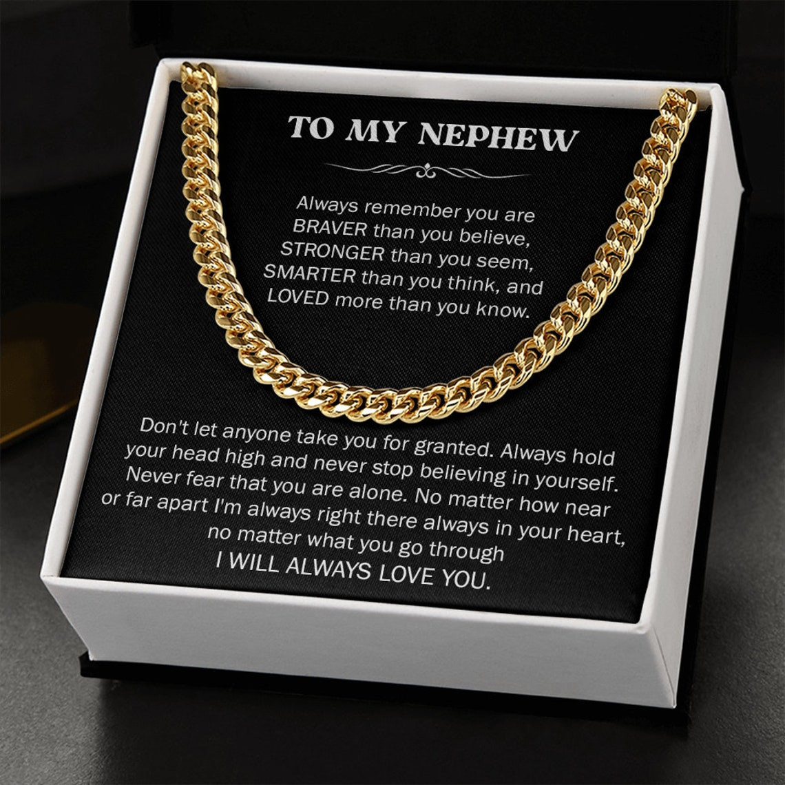 Cuban Chain Necklace for Nephew from Aunt, To My Nephew Gifts, Birth day Gift for Nephew, Sentimental Christmas Gift for Nephew