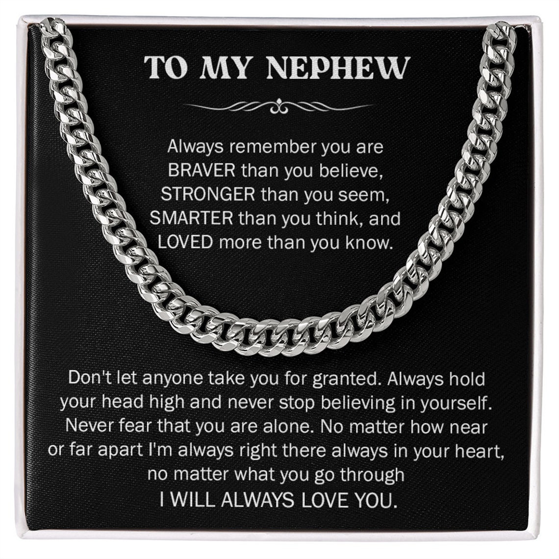 Cuban Chain Necklace for Nephew from Aunt, To My Nephew Gifts, Birth day Gift for Nephew, Sentimental Christmas Gift for Nephew