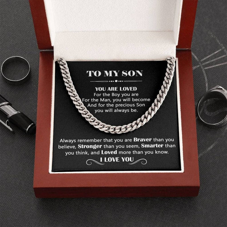 Cuban Chain Necklace For Son From Mom, Son Birthday Gift With Message Card, To Son Gift From Dad, Christmas Gifts For Son, Unique Gift.