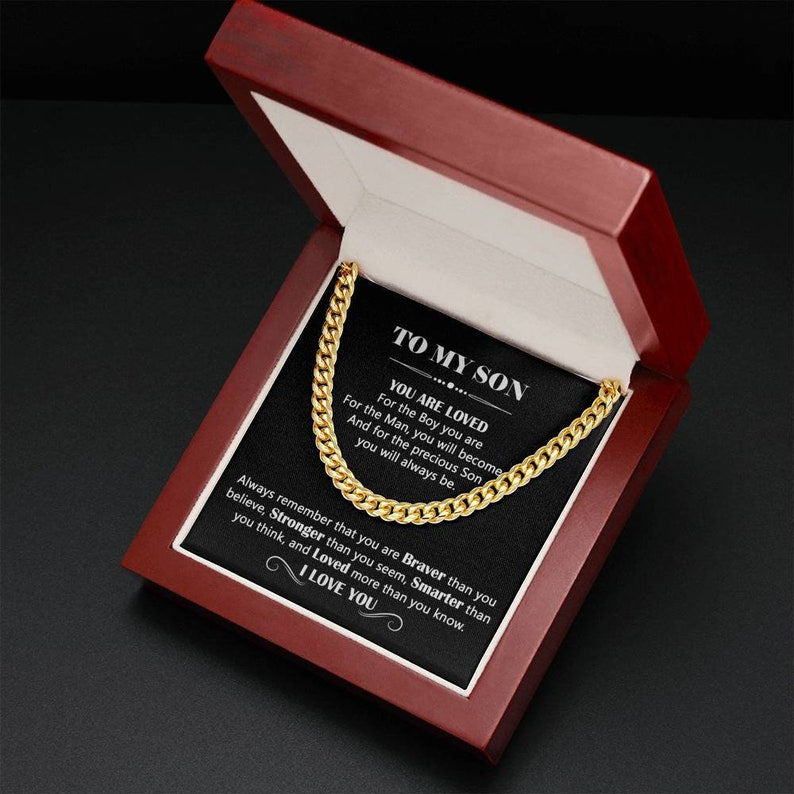 Cuban Chain Necklace For Son From Mom, Son Birthday Gift With Message Card, To Son Gift From Dad, Christmas Gifts For Son, Unique Gift.