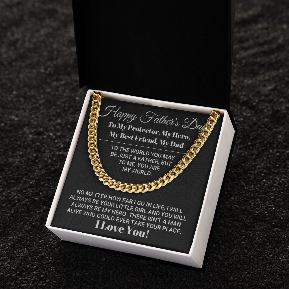 Cuban Link Chain Necklace Gift for Dad – My Dad My World Father’s Day Gift, Necklace for Father
