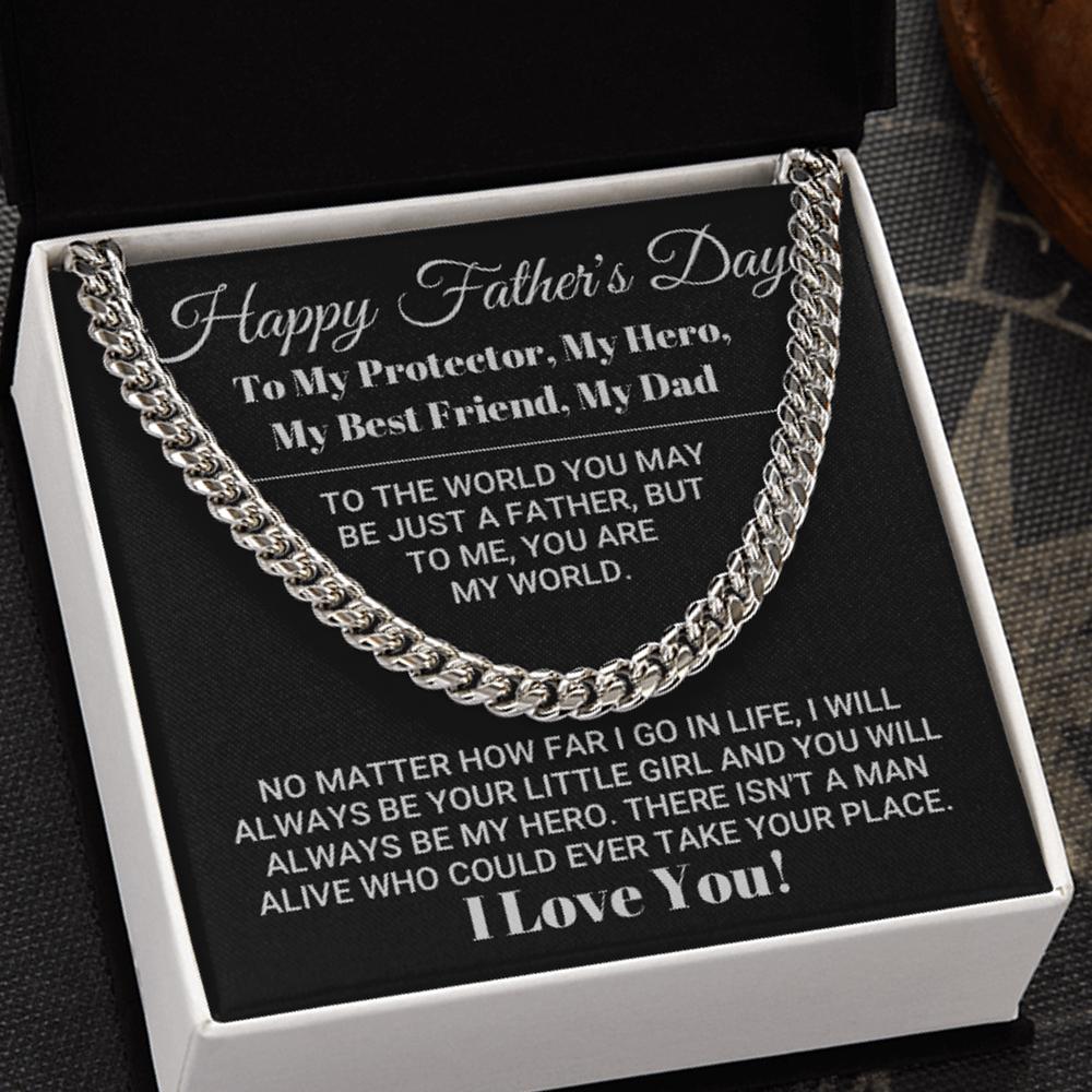 Cuban Link Chain Necklace Gift for Dad – My Dad My World Father’s Day Gift, Necklace for Father