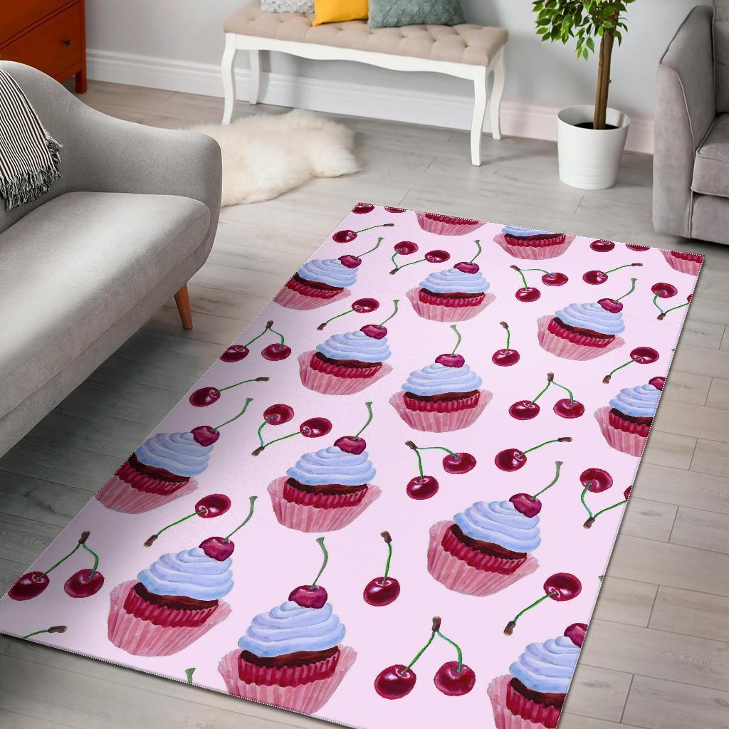 Cupcake Cherry Pattern Print Area Limited Edition Rectangle Rug