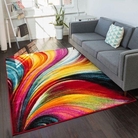 Curved Multi Colored Limited Edition Rectangle Rug